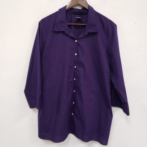Lands End Womens 3/4 Sleeve Button Up Top Size 28W Purple Office Preppy Career - Picture 1 of 9